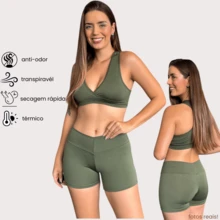 CONJUNTO ACADEMIA FITNESS FEMININO SHORTS MEIA COXA COM TOP BLACKOUT