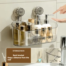 1pc Large Capacity Transparent Suction Cup Storage Rack, Oval Plastic Bathroom Organizer Shelf, Multi-Function Shower Gel Hanging Basket, Suitable For Cosmetics, Kitchen, Living Room Storage