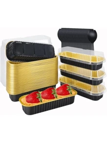 50pcs Mini Loaf Pans With Lids And Fork Spoons Rectangle Individual Cake Pans Aluminum Foil Pans For Large Gatherings Picnics Vacations Parties