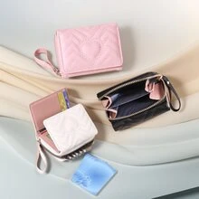 Fashionable Rhombus Plaid Tri-Fold Multi-Card Slots Chain Divider Multifunctional Compact Women Wallet For Women Wallet Mini Wallet Purse Wallet Small Wallet Wallet Cute Wallet - Pink - View 1