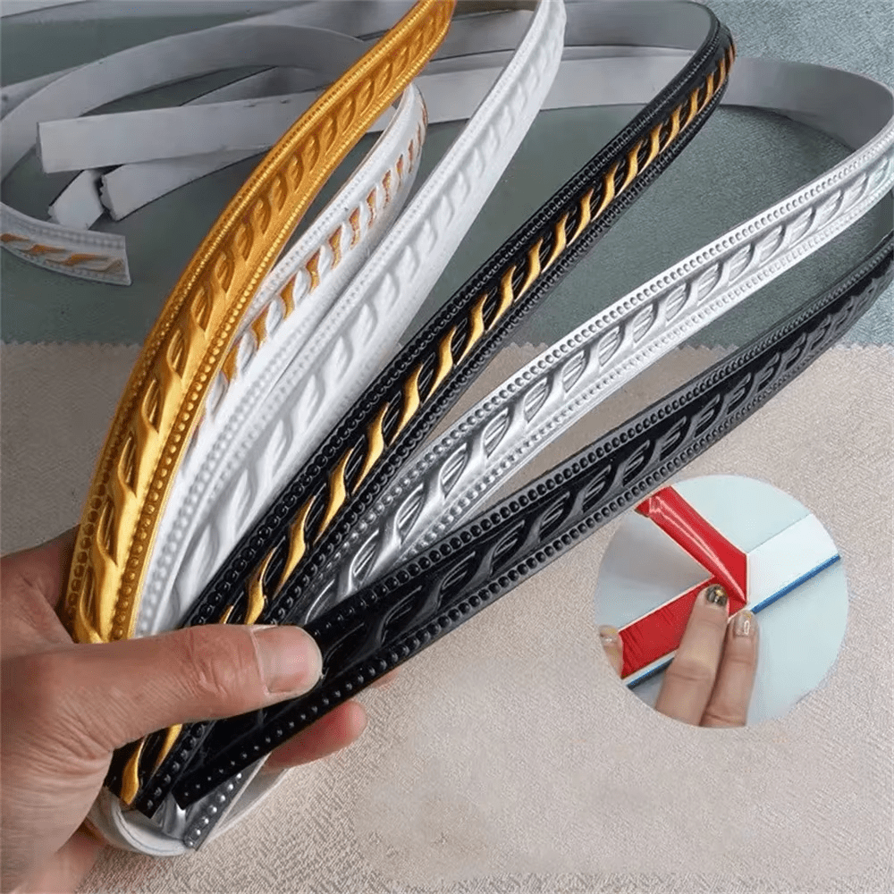 1 pièce Bande décorative souple de 1 m/39,37 pouces en PVC avec motif rayé, bande auto-adhésive pour la décoration des fissures au plafond, au sol et des murs. Convient pour les cadres de portes, les fenêtres et les arrière-plans TV