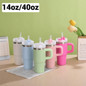 1 st. 14oz enfärgad enkel atmosfär rostfritt stålmugg, dricksglas, vattenmugg med lock, sugrör, enkel moderiktig resemugg - vakuummugg i rostfritt stål med kallt vatten, bärbar läckagesäker kopp, presentmugg till vänner och familj, utomhusdricksutrustning, fitness, resor, hem, kontor. Vattenflaska tillbaka till skolan