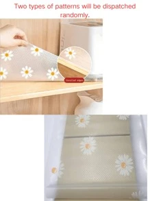 1roll Chrysanthemum Pattern Shelf Liner, Non-Adhesive Drawer Liner, Non-Slip Refrigerator Mat, Waterproof EVA Cabinet Liner, Easy To Clean Kitchen Mat