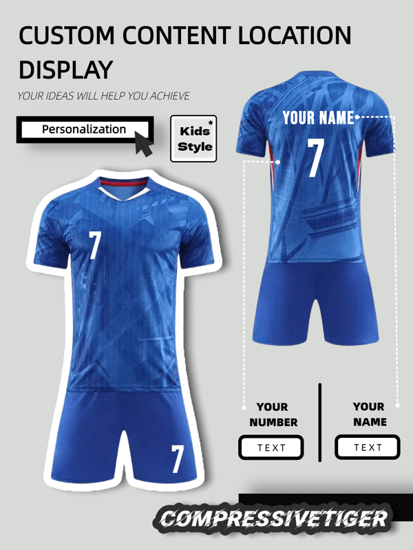 Conjunto de uniforme de fútbol juvenil personalizado para niños (de 8 a 12 años) | Conjunto de fútbol estilo Chelsea: Camiseta y pantalones cortos personalizados con nombre y número | Ropa deportiva de secado rápido con estilo de equipo