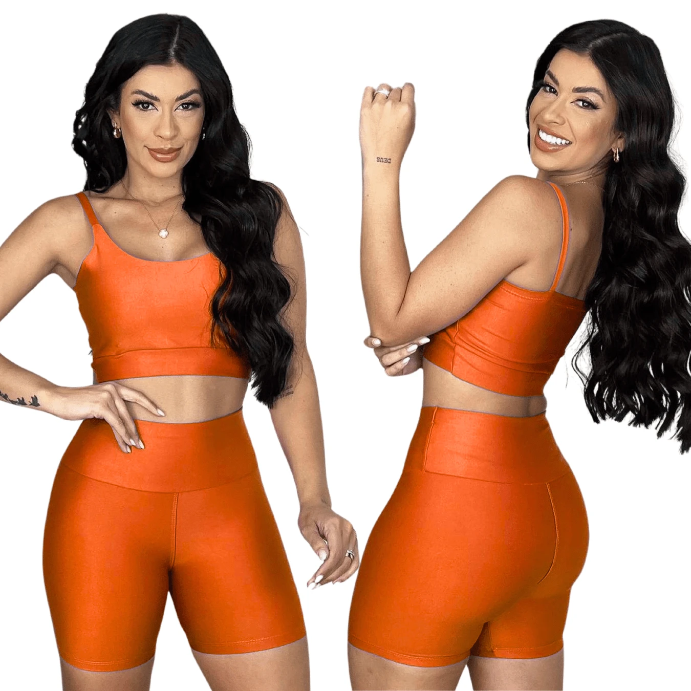 Fitness Set Shorts And Top With Removable Padding Suplex Gym Running Training Gym Set - 橘色 - 查看 1