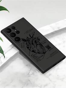 1 pieza Funda protectora de teléfono negra a prueba de golpes y antideslizante con patrón de corazón en 3D compatible con iPhone, Honor, Redmi, Galaxy, resistente al agua, a las caídas y a los arañazos