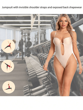 1 件隐形肩带露背塑身连体衣。无痕文胸，深 V 型塑身衣，聚拢胸部塑身衣，适合内衣，适用于家庭健身、瑜伽、游泳、内衣派对等。健身房配件，适用于腹部瘦身束腹带、腹部瘦身束腰带