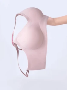 Wireless Jelly Support Camisole Bra, Letter Strap, Anti-Sagging, U-Back Fixed Cup - Pink - View 4