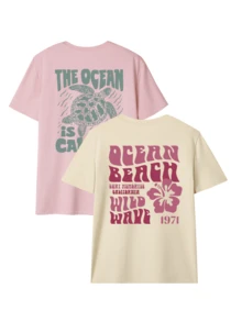 2-teiliges Set, Damen Sommer Casual Urlaubs Stil vielseitiger Buchstaben- und Schildkrötendruck Rundhals Kurzarm T-Shirt. - Verschiedenfarbig - Übersicht 3