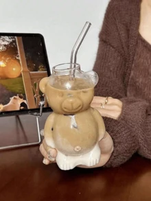 1 件卡通熊玻璃咖啡杯，送给女孩的有趣生日礼物，创意又可爱 - 彩色 - 查看 4