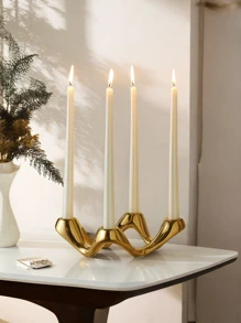 1 Peça Porta-velas de Quatro Orifícios Bege Prateado, adequado para mesas de jantar, salas de estudo, salas de estar e várias ocasiões como um porta-velas decorativo, Casamento