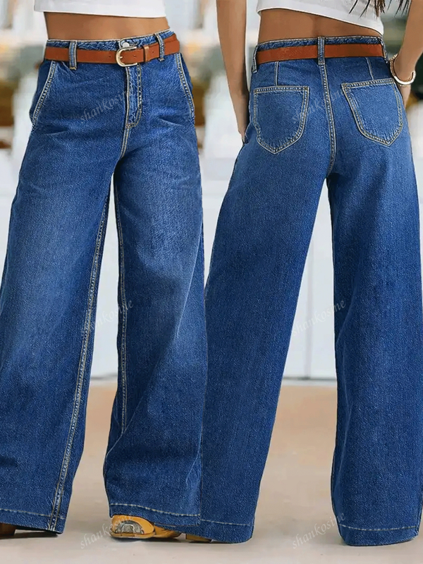 Jeans a vita alta con gamba dritta e vita elastica, nuovi arrivi primavera