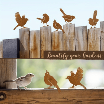5pcs Metal Robin Bird Fence Decor For Outdoor Yard Art, Rustic Bird Silhouette Fence Art For Outdoor And Garden, Metal Bird Sculpture Craft Decorations For Wall