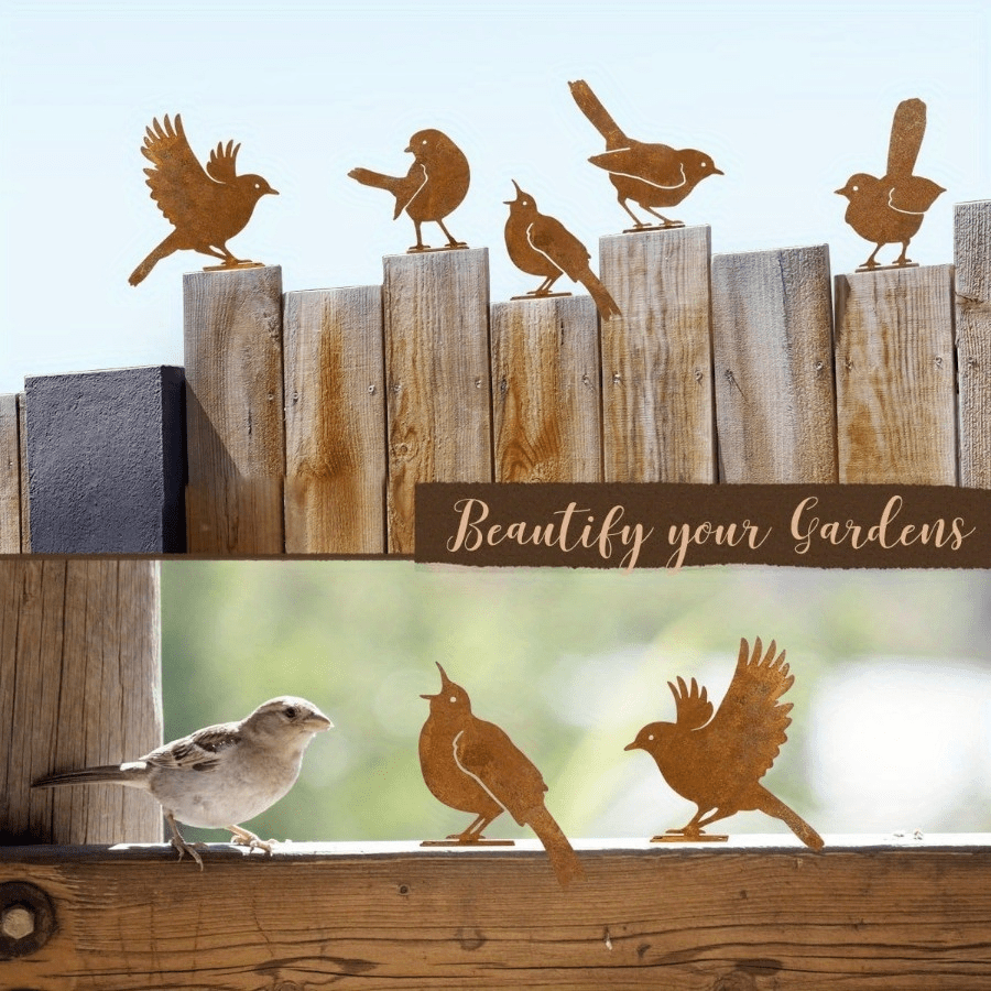 5pcs Metal Robin Bird Fence Decor For Outdoor Yard Art, Rustic Bird Silhouette Fence Art For Outdoor And Garden, Metal Bird Sculpture Craft Decorations For Wall