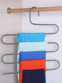 1pc/2pcs 5-Layer Clothes Hanger, Stainless Steel Non-Slip Pants Hanger For Home, Stainless Steel S-Shaped Anti Slip Pants Rack, Five Layer Pants Storage Rack, Multifunctional Snake Shaped Clothes Rack, Bathroom Towel Rack