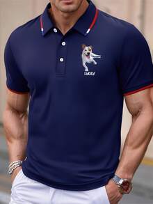 Customized Personalized Men's Casual Polo Shirts Top, Upload You Pictures Or Logo Can Automatically Remove Background,Personalized Text,(Selfie/Family Photo/Couple Photo/Landscape) Birthday Gifts, Business, Workwear, Team,Anniversary/Wedding/Souvenir,Stylish,Fashion,Hipster,Casual,Minimal Chic,Personalized,Customized,Custom,Unique,Guy Costumes,Capsule Wardrobe,Men Basic/Street Style,Ideal Gifts For Him,Boyfriend,Family,Friends,For Birthdays,For Vacation/Holiday,For School/Competition,For Sports/Climbing,Chic Autumn,Urban Gala - Navy Blue - View 4