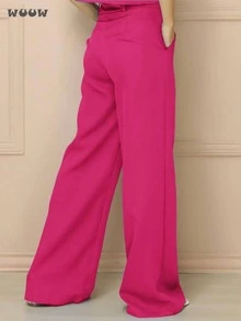 WUUW Women Casual Set Tailored Set Short Sleeve T-Shirt With Wide Leg Pants Spring And Autumn Popular Party Outfit - Hồng - Xem 4