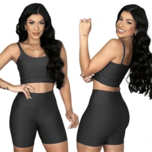 Fitness Set Shorts And Top With Removable Padding Suplex Gym Running Training Gym Set - 黑色 - 查看 1