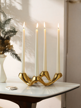 1 pièce Bougeoir à quatre trous beige argenté convient pour les tables de salle à manger, les salles d'étude, les salons et diverses occasions en tant que bougeoir décoratif, mariage