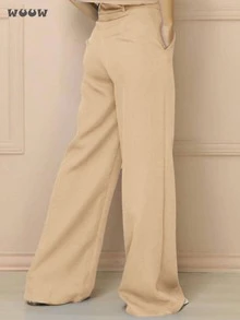 WUUW Women Casual Set Tailored Set Short Sleeve T-Shirt With Wide Leg Pants Spring And Autumn Popular Party Outfit - Màu Tím - Xem 4