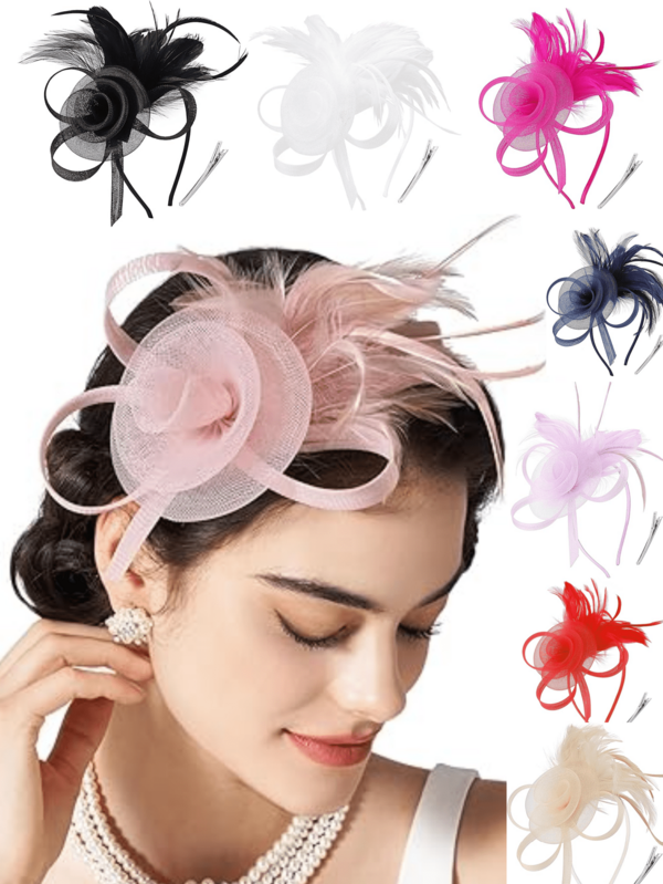 1Pc Fascinator Hat Headpieces Feather Tea Party Hat For Women Horse Racing Kentucky Derby Hat For Women&Girls