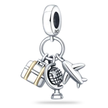 1PC 925 Sterling Silver Airplane Suitcase Charm Globe And Camera Charm Airplane And Handbag Charm Suitable For Bracelet DIY Women's Jewelry Necklace Charm - Silver - View 15