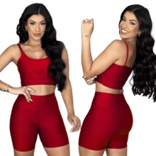 Fitness Set Shorts And Top With Removable Padding Suplex Gym Running Training Gym Set - 紅色 - 查看 1