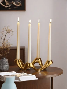 1 Peça Porta-velas de Quatro Orifícios Bege Prateado, adequado para mesas de jantar, salas de estudo, salas de estar e várias ocasiões como um porta-velas decorativo, Casamento