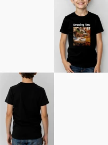 Customized Personalized Photo Printed T-Shirt For Boys, Custom Family/Pet/Selfie/Friend Picture, Team/Outdoor/School Uniform Personalized, Round Neck Short Sleeve Black Top For Little & Big Kids, Teens T-Shirt, Holiday Gift, Birthday Gift, Anniversary Gift, Culture Shirt, Party Favor, Summer Clothing, Summer Top, Summer Tee For Toddler, Little & Big Boy