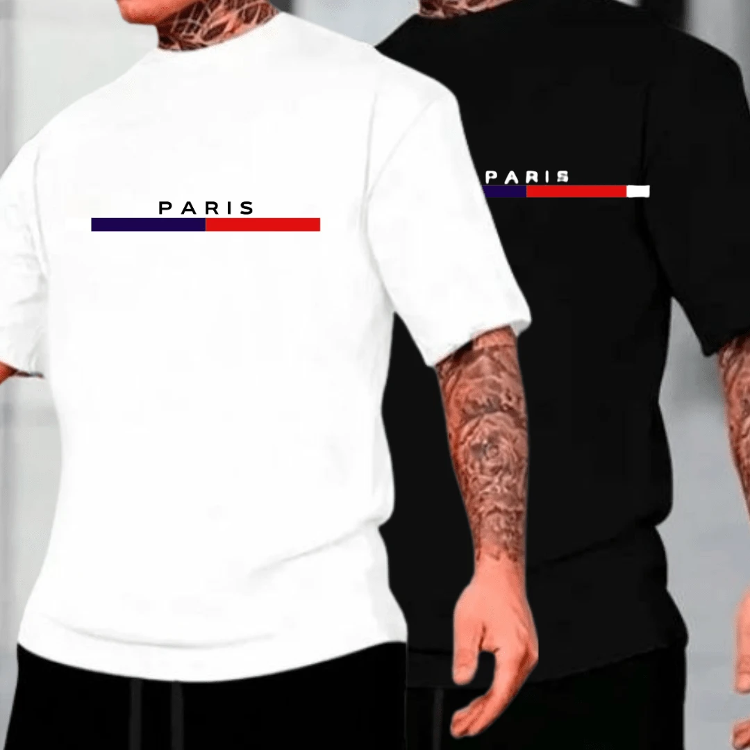 Kit 2 Men's Paris Slim T-Shirt Short Sleeve Round Neck Casual Shirt 100% Cotton