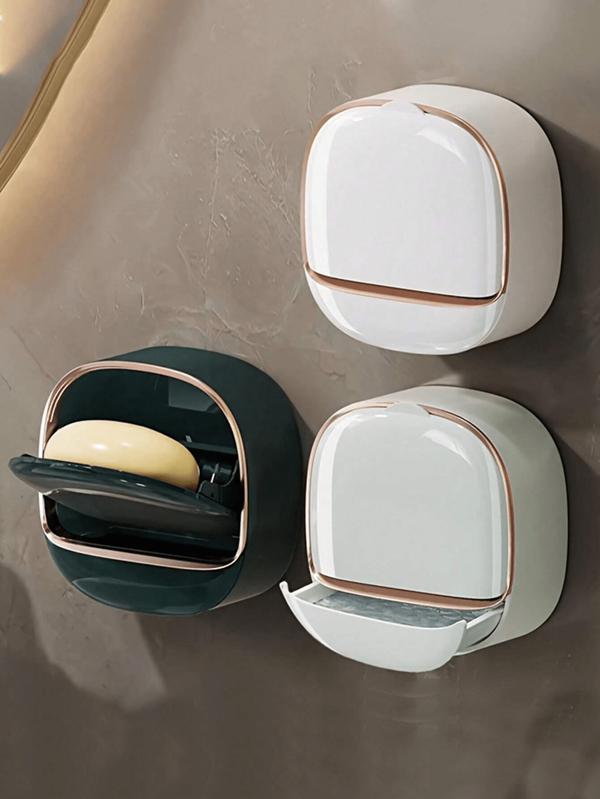 1 Stück wandmontierter Seifenhalter ohne Bohren, moderner minimalistischer wandmontierter Seifenhalter für Badezimmer-Waschbecken und Dusche, selbstablaufender Seifencontainer mit elegantem Goldrand, einfache Installation ohne Werkzeuge erforderlich, verlängert Seifenlebensdauer und verhindert Unordnung, ABS-Kunststoff, ideal für Heim- und Hotelbäder, Zuhause Badezimmerdekoration Sommer Schulbeginn