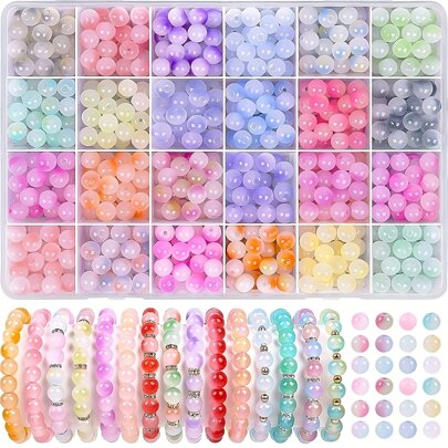360pcs/480pcs Two-Color Gradient Crystal Imitation Jade Glass Round Beads Beaded Bracelet Making Kit For DIY Bracelets, Necklaces, Earrings, Crafts Beading Kits, Suitable For Beginners (Random Colors)