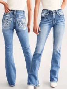 New Women Embroidery Slim Fit Flare Pants