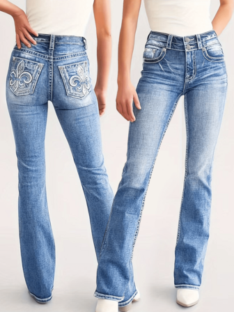 Nuevos pantalones acampanados de ajuste ceñido con bordado para mujeres