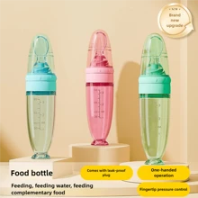 1pc Baby Cereal Feeding Bottle, 90mL Colored Soft Spoon Head Infant Porridge Bottle With Squeeze Spoon And Suction Cup, Silicone Cereal Spoon For Daily Baby Use, Gift Pack