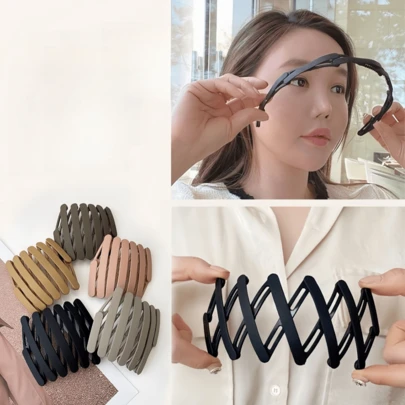 1件/2件/3件便携式可伸缩哑光黑色塑料女士头带，简约日常运动发饰，发带，发箍