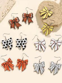 1 Pair Wooden Creative Sports Theme Football Olive Ball Bowknot Earrings, Suitable For Women Everyday And Festivals - Multicolor - View 16