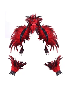 Șal cu pene din dantelă verde, mânecă, rochie, recuzită de dans, misterios, stil gotic negru, retro, elegant, șal cu pene, aripi de umăr, accesorii pentru jocuri de rol, cadouri de Halloween