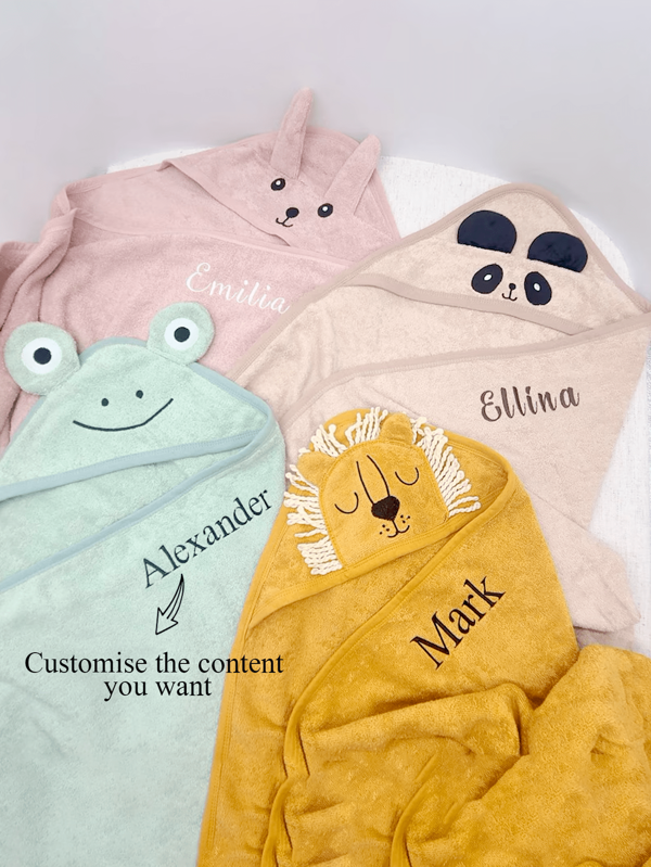 Accappatoio con cappuccio per bambini, regalo per neonati, asciugamano per bambini con nome ricamato personalizzato, per il bagno, regalo per festa di nascità