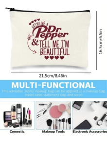 幽默帆布化妆包 - 轻便可折叠化妆包，女士手持化妆收纳包，大容量拉链化妆手提包 | 易于清洁，多功能化妆箱，适合旅行和度假礼物，适合作为圣诞礼物送给家人、朋友和闺蜜，也可作为圣诞礼物或圣诞袜填充物。 - 米色 - 查看 11