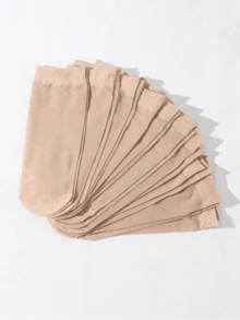 10/20pcs Solid Color Crew Socks, Casual Wear For Daily Life And Home,It Is The Perfect Gift For Christmas Or Valentine's Day - Beige - View 7