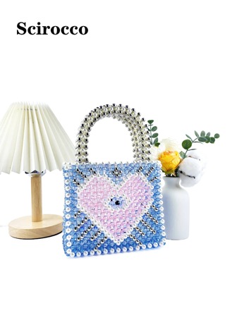 全新手工串珠编织多色心形奢华高品质手提包，适合聚会和约会