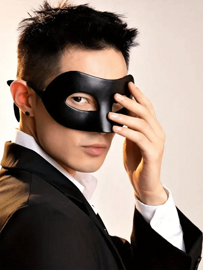 1pc Halloween Party Mask Adult Black Half Face Mask With Thick White Eyemask, Vintage Decor For Christmas, Unisex