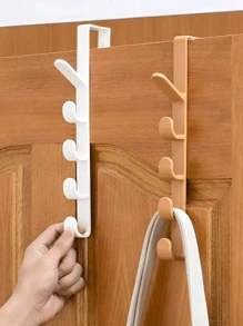 1 Colgador de puerta de dormitorio, perchero, almacenamiento doméstico de plástico en la puerta, gancho organizador, estante para bolsas, primavera, minimalista, parte superior de verano hecha de material PP