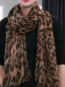 1 Khăn trùm đầu họa tiết da báo Bohemian dành cho nữ, khăn choàng mềm mại và thoáng khí, phong cách đường phố, đa năng để mặc hàng ngày cho trang phục - màu nâu - Xem 3