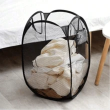 1 pieza Cesta de lavandería plegable en blanco y negro con asa y bolsillo lateral, gran capacidad, cesta de lavandería emergente con asa - Cesta de lavandería plegable de malla para almacenamiento de ropa sucia - Solución doméstica conveniente Útiles escolares Accesorios escolares Vuelta al colegio