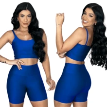 Fitness Set Shorts And Top With Removable Padding Suplex Gym Running Training Gym Set - 寶藍色 - 查看 1