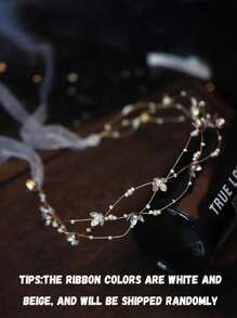 1 Peça Tiara de Contas Feita à Mão, Belas Flores para Usar por Meninas, Acessório de Roupa para Meninas das Flores, Acessório de Tiara de Flor para Casamento, Adequado para Festas de Aniversário e Fotografia de Performance, é uma Escolha Ideal para Dar de Presente para Meninas (As Cores das Fitas são Branco e Bege, e Serão Enviadas Aleatoriamente)