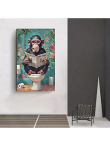 Set de pintura de diamantes 5D de 20-20 pulgadas sin marco, Pintura creativa de gorila leyendo un periódico en el baño - Decoración tropical y vibrant para el baño, ideal para sala de estar, oficina o pasillo