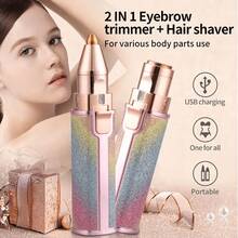 2-In-1 Women's Facial Hair Remover And Eyebrow Trimmer, Painless Rechargeable Body And Face Hair Trimmer With Built-In LED Light - Colorful - View 2